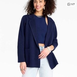 J. Crew Navy Blue Eloise Sweater Blazer Cotton Merino Wool Small